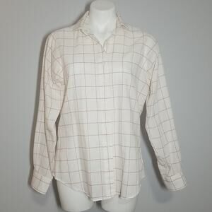 L.L. Bean Vintage Ivory and Red Windowpane Plaid Button Up Shirt